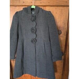 ROTHSCHILD- Girls Charcoal Gray Hooded Rosette Wool Blend Coat Size 10/12